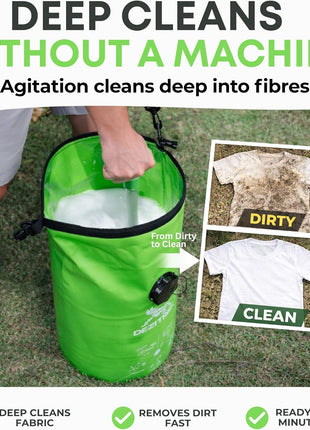 All in One Hand Wash Bag and Plunger Set - Off Grid Washing Machine Non Electric for Camping Travel | Eco Friendly Portable Manual Clothes Washer Laundry Bag for RV's (Medium)