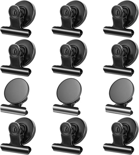 12 Pack Magnetic Clips, Fridge Magnets Refrigerator Magnets, Strong Magnetic Clips Heavy Duty, Whiteboard Magnet Clip for Office Home Classroom Organization Kitchen Accessories(Black)