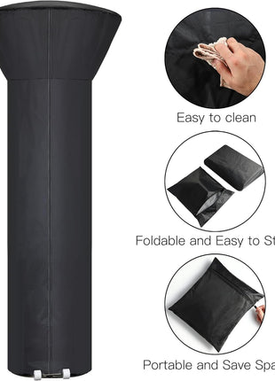 Patio Heater Covers with Zipper and Storage Bag,Waterproof,Dustproof,Wind-Resistant,Sunlight-Resistant,Snow-Resistant,Black,89'' Height x 33 inch Dome x 19 inch Base
