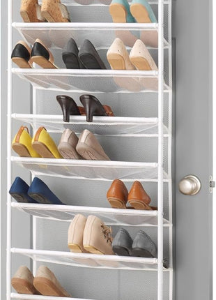 Whitmor Over the Door Shoe Organizer   Holds up to 36 Pairs of Shoes   Metal & Mesh   White