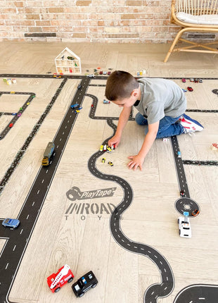 PlayTape Road Tape for Toy Cars - Sticks to Flat Surfaces, No Residue; 2 inch Wide x 30 ft Asphalt Road