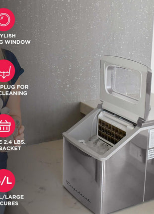 FRIGIDAIRE EFIC452-SS 40 Lbs Extra Large Clear Maker, Stainless Steel, Makes Square Ice