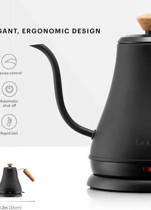 Bodum 27oz Bistro Gooseneck Electric Water Kettle, Pour Over Coffee & Tea, Stainless Steel, Matte Black
