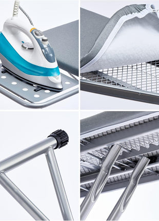 BKTD Ironing Board, Heat Resistant Cover Iron Board with Steam Rest, Non Slip Foldable Ironing Stand. Heavy Sturdy Metal Frame Legs Iron Stand(13 * 34 * 53 Inches) (Silver Gray)