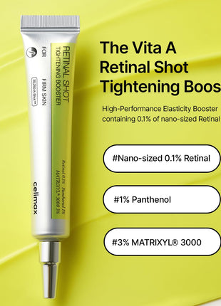 celimax The Vita A Retinal Shot Tightening Booster | 0.1% Retinal, 3% Matryxyl, High-Strength Retinoid for Anti-Aging, Pore Minimizer, Wrinkles & Fine Lines, Firmer Skin, 15ml, Korean Skin Care Gift