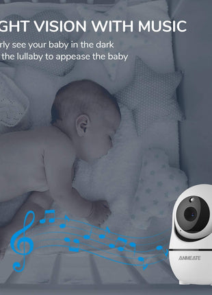 ANMEATE Baby Monitor with Remote Pan-Tilt-Zoom Camera,Large Display Video Baby Monitor with Camera and Audio |Infrared Night Vision |Two Way Talk | Room Temperature| Lullabies and 960ft Range(Black1)