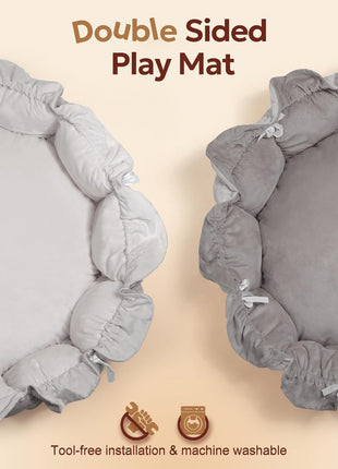 5-in-1 Thick & Plush Baby Play Gym, Baby Play Mats for Floor, Tummy Time Mat with 6 Toys, Convertible Stage-Based Developmental from Babies to Toddlers, Ball Pit, Pet Cushion Cloudico, Grey