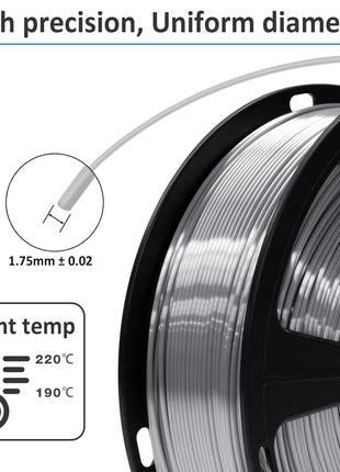 GIANTARM Silk Metallic Silver PLA 3D Printer Filament 1kg Spool, 1.75mm Dimensional Accuracy 0.03mm, 1080 Feet per Roll, Vacuum Packaging