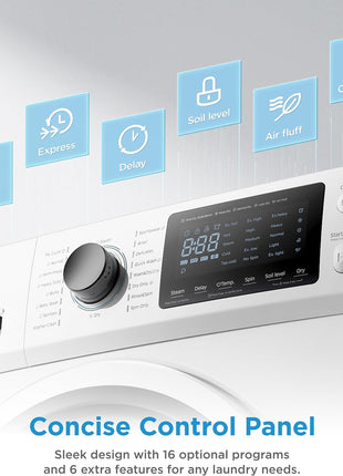 Midea 24 Inch All-in-One Front Load Washer Dryer Combo, 2.7 Cu.ft 26lbs Ventless Full-Automatic Washing Machine with Steam Care, Overnight Dry, 1400 RPM 16 Wash Cycles, White
