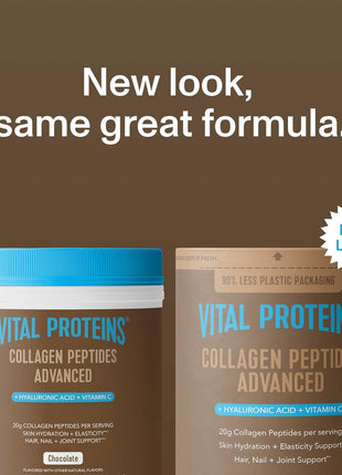 Vital Proteins Collagen Peptides Advanced, Chocolate, 24.7oz | Hyaluronic Acid & Vitamin C, Supports Hair Skin & Nails, Collagen Peptides, Chocolate Flavor, 25 servings