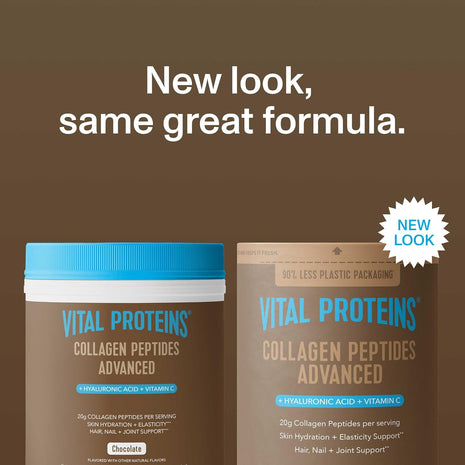 Vital Proteins Collagen Peptides Advanced, Chocolate, 24.7oz | Hyaluronic Acid & Vitamin C, Supports Hair Skin & Nails, Collagen Peptides, Chocolate Flavor, 25 servings