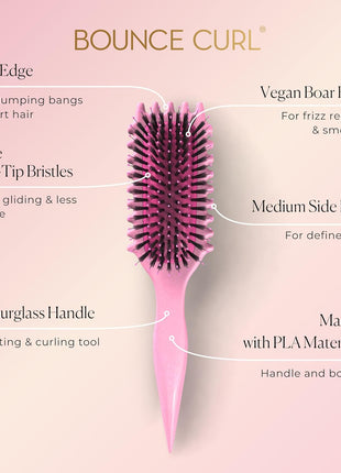 Bounce Curl Define EdgeLift Brush, 5-in-1 Tool for Effortlessly Defined Curls, Waves & Coils, Reduces Frizz - Pink