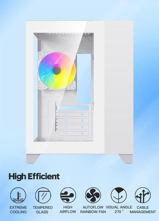 DIYPC ARGB-Q3.R2-W White USB3.0 / Type C Tempered Glass Micro ATX Gaming Computer Case w/Dual Tempered Glass Panel and 3 x ARGB Fans (Pre-Installed)