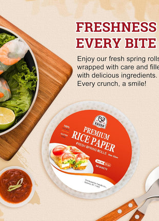 52USA Rice Paper Wrappers, 1 Pack, Spring Roll & Dumplings-34 Sheets | Gluten-Free Wonton Wrapper, Vegan, Low Carb, Vietnamese Rices Wraps (Round, 22cm)