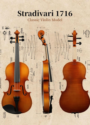 PHOENIX Violin 4/4 Full Size Set, Fiddle Set for professional Beginners Adults with Rosewood Bow Extra strings & Bridge, 2 Rosins, Tuner, Mute, Case (Plywood, 4/4)