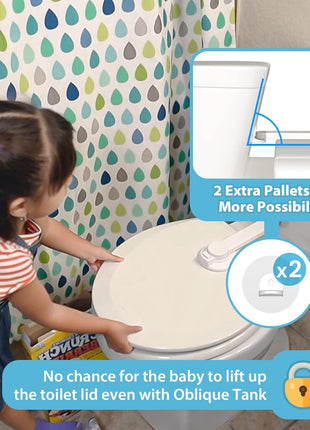 4our Kiddies 2 Pack Baby Toilet Lock for Child Safety, Toilet Seat Lock | Includes Extra Pallet to Fit More Standard Toilets, One-Handed Operation, No Drilling Required, Plus 2 Extra 3M Adhesive Pads