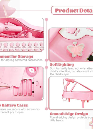 Love&Mini Piano Keyboard Toys for Girls - 24 Keys Toddler Piano Toy | Kids Piano Music Toy Instruments with Microphone,Pink Piano Toys for 3+ Years Old Girls Birthday Xmas Gifts
