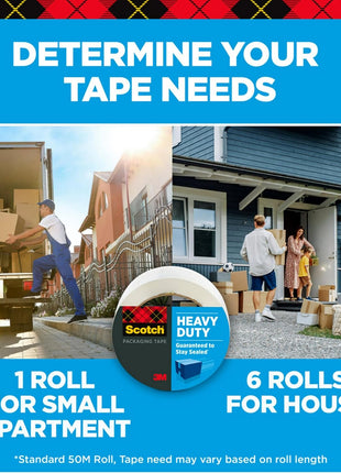 Scotch Heavy Duty Shipping Packing Tape, Clear, Shipping and Packaging Supplies, 1.88 in. x 54.6 yd., 6 Tape Rolls