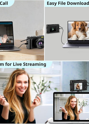 4K Digital Camera for Photography Autofocus, 2026 Latest 48MP Vlogging Camera for YouTube with SD Card, 2 Batteries, 3" 180°Flip Screen Compact Travel Camera for Teens with 16X Zoom,Black