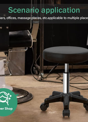 FURWOO Round Rolling Stool Height Adjustable Stool with Wheels for Spa Salon Massage Black