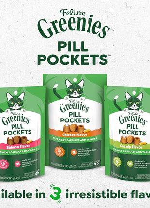 Greenies Feline Pill Pockets for Cats Natural Soft Cat Treats, Chicken Flavor, 3 oz. Pouch (85 Treats)