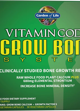 Garden of Life Calcium Supplement - Vitamin Code Grow Bone Made with Whole Foods, Strontium, Magnesium, K2 MK7, Vitamin D3 & C Plus Probiotics for Gut Health, 30 Day Supply