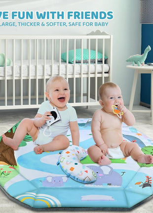 Baby Gym Play Mat, 8-in-1 Tummy Time Mat & Ball Pit with 6 Toys, Washable Baby Activity Play Mat for Visual, Hearing, Sensory, Motor Development, Baby Toys Gift for Toddler Infant 0-3-6-9-12 Months