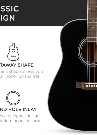 Best Choice Products 41in Beginner Acoustic Guitar Full Size All Wood Cutaway Guitar Starter Set w/Case, Strap, Capo, Strings, Picks - Black