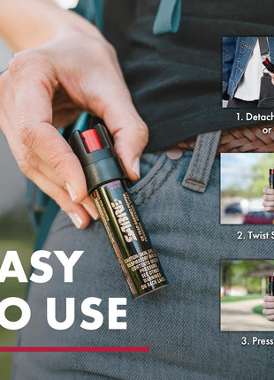 SABRE 3-in-1 Compact Defense Spray – Pepper Spray, Tear Gas & UV Dye, Max Police Strength, Belt Clip for Quick Access, 4X Longer Spray Time (Up to 13 Seconds), 0.67 fl oz, Secure & Easy Safety