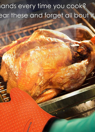 KITCHEN PERFECTION Silicone Smoker Oven Gloves -Extreme Heat Resistant BBQ Gloves -Handle Hot Food Right on Your Smoker Grill Fryer & Pit | Waterproof Oven Mitts |Superior Value Set+3 Bonuses