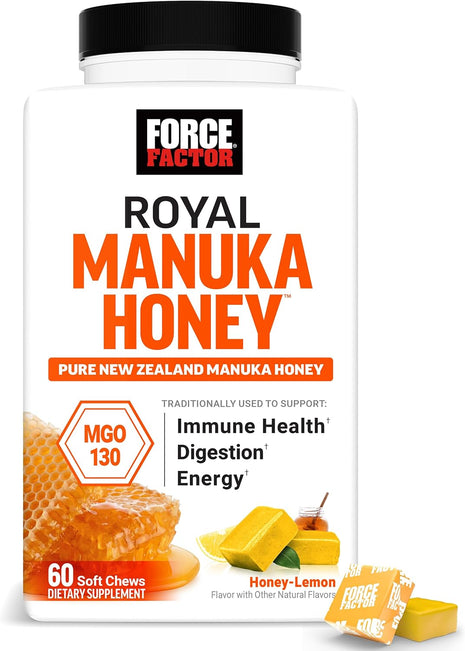 Force Factor Royal Manuka Honey Soft Chews | Pure New Zealand Manuka, Support Immune Health, Digestion & Energy, MGO 130, Sustainably Sourced, Honey-Lemon, 60 Soft Chews