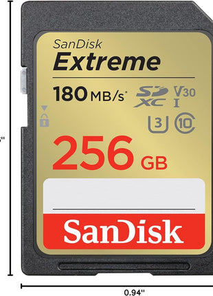 SANDISK 256GB Extreme SDXC UHS-I Memory Card - C10, U3, V30, 4K, UHD, SD Card - SDSDXVV-256G-GNCIN