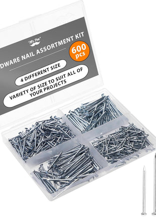 Mr. Pen- Nail Assortment Kit, 600 Pcs, 4 Sizes, Silver, Small Nails for Hanging Pictures, Finishing Nails, Gold Wall Nails for Hanging, Pin Nails, Hardware Nails, Assorted Nails, Galvanized Nails