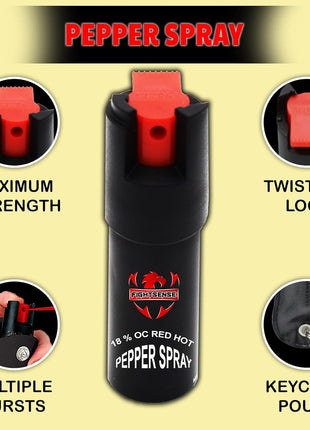 FIGHTSENSE Self Defense Pepper Spray - 1/2 oz Compact Size Maximum Strength Police Grade Formula Best Self Defense Tool for Women W/Leather Pouch Keychain