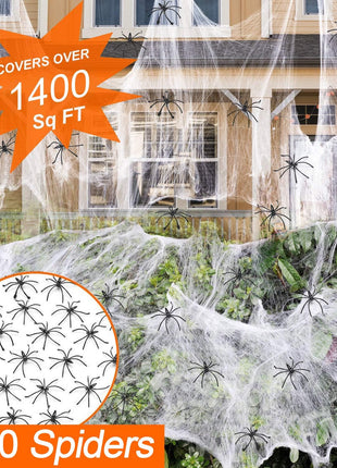 1400 sqft Halloween Spider Webs Decorations with 150 Extra Fake Spiders, Super Stretchy Cobwebs for Halloween Decor Indoor and Outdoor