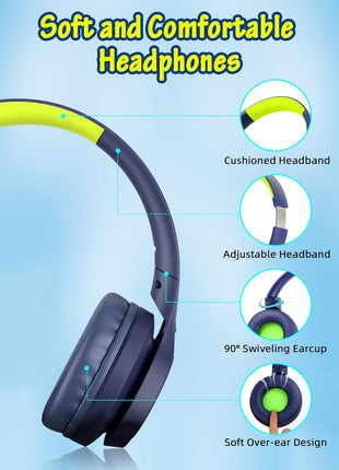 Kids Headphones with Cord , Wired Over Ear Headsets with Microphone Limited Volume 85dB/ 94dB, Portable Wired Headphones for Kids Boys Girls Teens Children Online School/Travel/iPad/Tablet/Cellphone