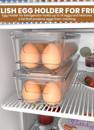 Utopia Home Egg Holder for Fridge, Stackable Egg Container, 2 Pack, Clear | With Lid and Handle, For Refrigerator Organization, Egg Holder For Kitchen or Pantry Organizers and Storage