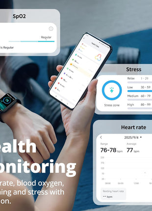 Fitness Tracker for Men & Women with 1.47inch HD Display, Heart Rate & SpO2 Tracking, Sleep & Activity Monitor, 100+ Sports Modes, 3ATM Waterproof Smart Band, Works with Android & iOS, Black