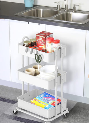 Simple Houseware 3-Tier Heavy Duty Metal Utility Rolling Cart, White