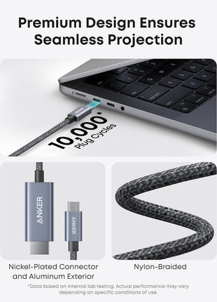 Anker HDMI Cable, 4K@60Hz Ultra-Fast Nylon-Braided USB C to HDMI Cord with Advanced Shielding, Thunderbolt 5/4/3, for MacBook, iPad, iPhone, HD TV, and More (6FT,Black)