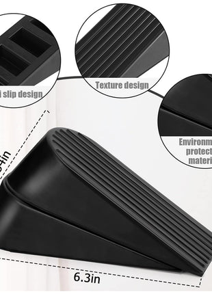 Big Door Stopper 2 Packs, Heavy Duty Wedge Rubber Door Stop Works on All Floor Surfaces, Non-Scratching Doorstops Special for Home Office School Heavy Door (Black, H1.9 x L6.3 x W2.7 Inches)