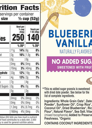 Cascadian Farm Organic Granola with No Added Sugar, Blueberry Vanilla Cereal, Resealable Pouch, 11 oz.