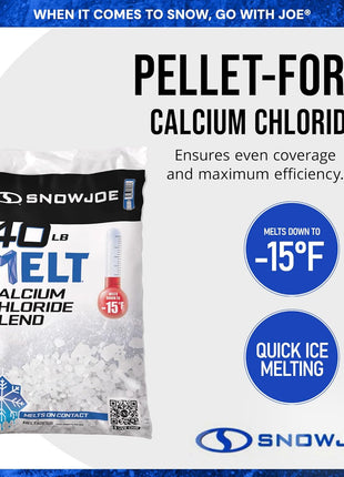 Snow Joe Snow & Ice Melter, Calcium Chloride Blend Pellets, Non-Staining Melt, 40 Lb Bag - Ice Remover for Driveway, Concrete, Sidewalk, and Outdoor Spaces