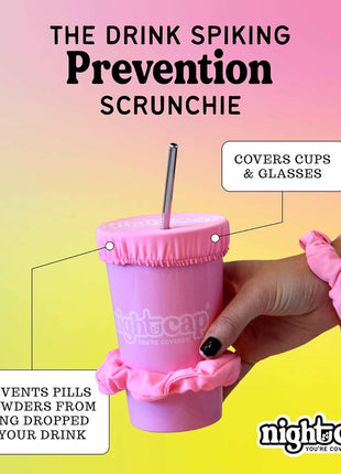 Nightcap The Original Drink Cover Scrunchie ? As Seen On Shark Tank And TikTok   Reusable   Wear On Wrist Or In Hair, Prevent Drink Spiking   Sanitary Pocket Keeps Cover Clean ? Black