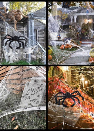 Halloween Decorations - 295" Halloween Spider Web Decorations Outdoor + 59" Giant Fake Spider with Triangular Huge Spiders Web - Scary Decor Clearance for Yard, Patio, Garden, Haunted House Décor