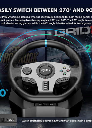 PXN Racing Wheel - Steering Wheel V9 Driving Wheel 270°/ 900° Degree Vibration Gaming Steering Wheel with Shifter and Pedal for PS4, PC, PS3, Xbox Series X|S, Xbox One(V9)