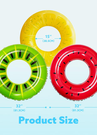 JOYIN Inflatable Swim Tube Raft (3 pack) with Summer Fruits Painting, Pool Toys for Swimming Pool Party Decorations