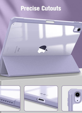 Fintie Clear Case for iPad Air 11-inch & iPad Air 5th/4th Generation 10.9" | Hybrid Slim Design, Shockproof Cover with Transparent Back Shell & Pencil Holder, Viewing & Typing Angles, Lilac Purple