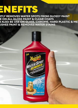 Meguiar's Water Spot Remover, Heavy Duty Water Spot Remover for Cars, Remove Water Stains and Polish Glossy Paint with a Versatile Clear Coat Safe Formula, 16 oz