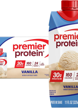 Premier Protein 30g High Protein Shake, Vanilla, 12 Pack | 160 Calories, 24 Vitamins & Minerals, No Added Sugar, Supports Muscle Health, Gluten-Free, 11 oz